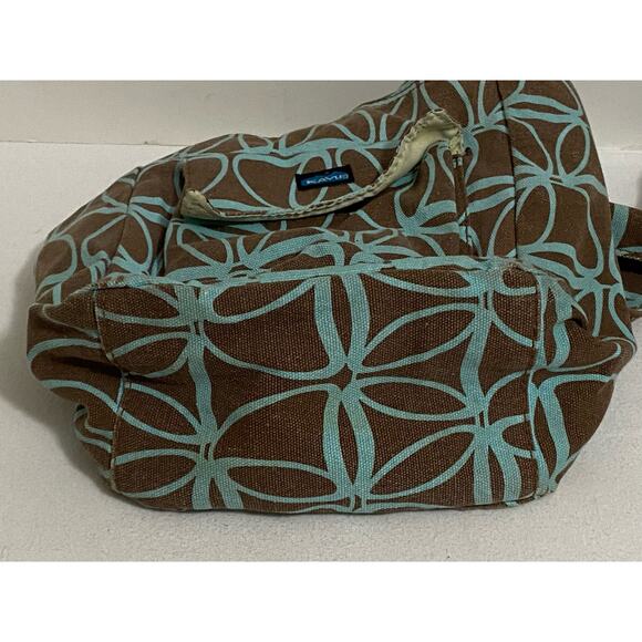 Kavu Crossbody Purse Canvas Shoulder Bag Brown with Turquoise Print Casual - Picture 5 of 6